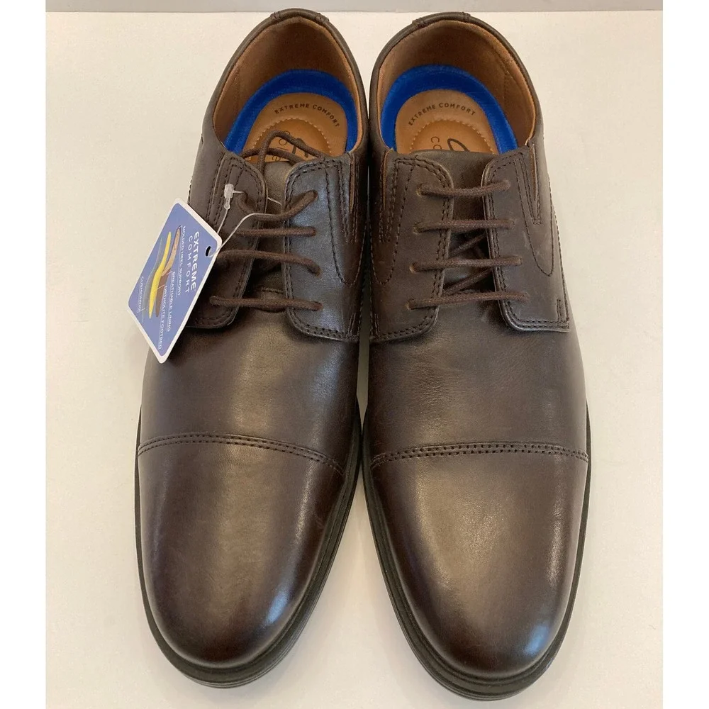 NWT Clarks Collection Men's Cap Toe Oxfords Leather Brown Size 9 Extreme Comfort